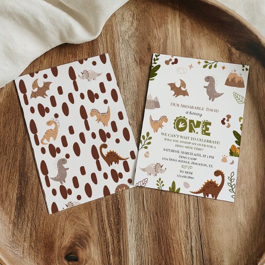 Schattig Neutraal Oerwoud Dinosaurus 1e Verjaardag Kaart