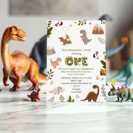 Schattig Neutraal Oerwoud Dinosaurus 1e Verjaardag Kaart