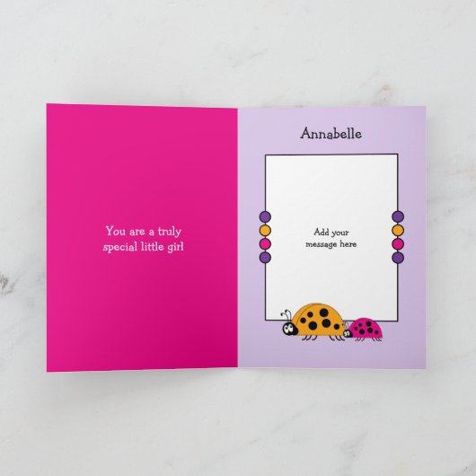 Schattig niece ladybugs speciaal meisje paars roze kaart (Binnen)