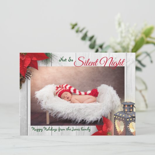 Schattig niet zo stille nacht baby kerst foto aankondiging (Staand voorkant)