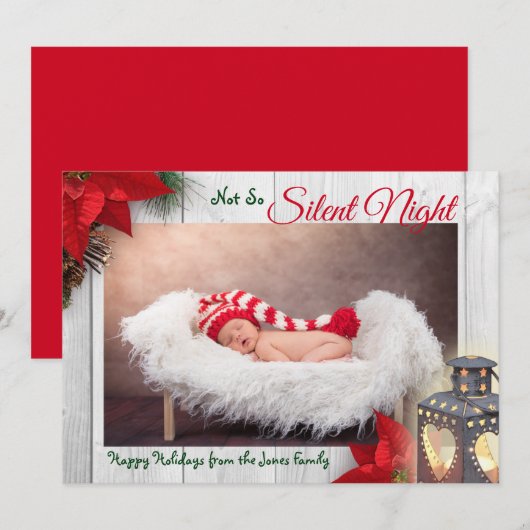 Schattig niet zo stille nacht baby kerst foto aankondiging (Voorkant / Achterkant)
