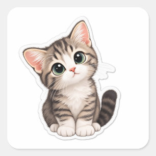 “Schattig Nieuwsgierig Kitten – Cute Kat Sticker” Vierkante Sticker