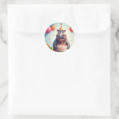 Schattig nijlpaard viert verjaardag met taart ronde sticker (Tas)