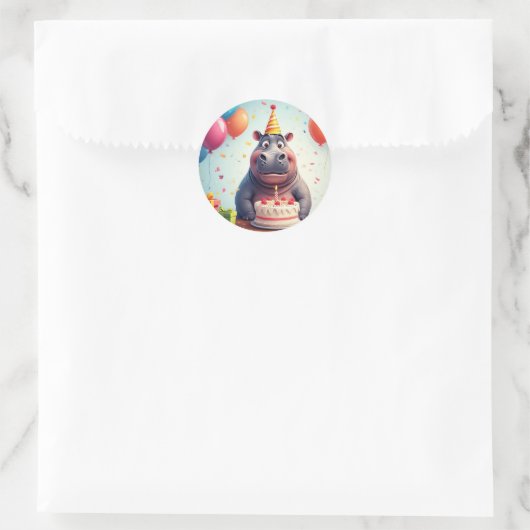 Schattig nijlpaard viert verjaardag met taart ronde sticker (Tas)