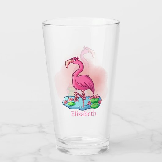 schattig noem roze flamingo glas (Achterkant)