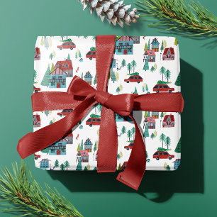 Schattig Noordse schaatsdorp Kerstpatroon Cadeaupapier