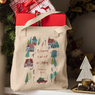 Schattig Noordse schaatsdorp Tote Bag