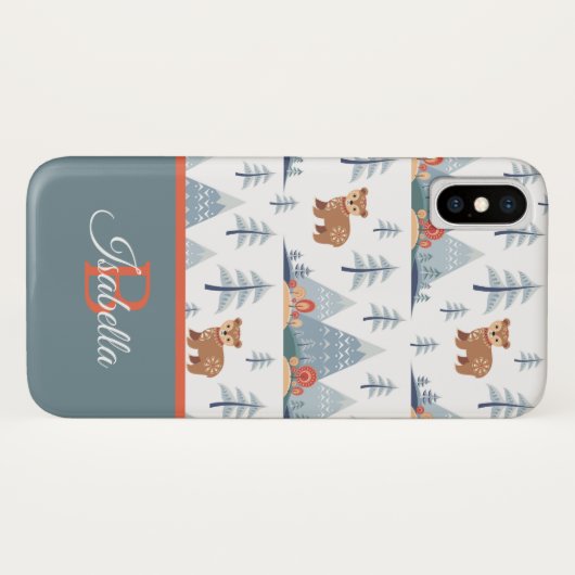 Schattig Nordic Beer Pattern Monogram Gepersonalis Case-Mate iPhone Case (Achterkant (horizontaal))