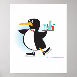schattig ober pinguïn op schaatsen poster