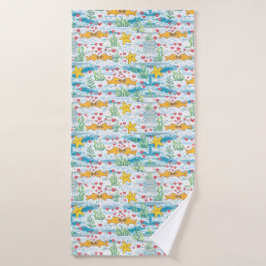 Schattig Oceaan Liefdespatroon | Cute Vissen & Zee Badhanddoek