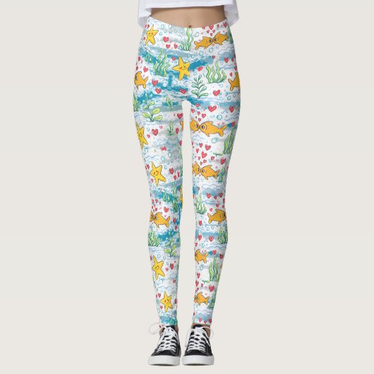 Schattig Oceaan Liefdespatroon | Cute Vissen & Zee Leggings (Voorkant)