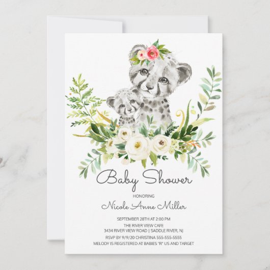 Schattig Oerwoud Cheetah Baby shower Invitation Kaart (Voorkant)