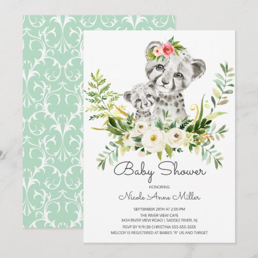 Schattig Oerwoud Cheetah Baby shower Invitation Kaart (Voorkant / Achterkant)