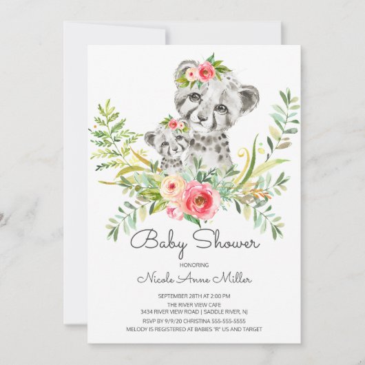 Schattig Oerwoud Cheetah Baby shower Invitation Kaart (Voorkant)