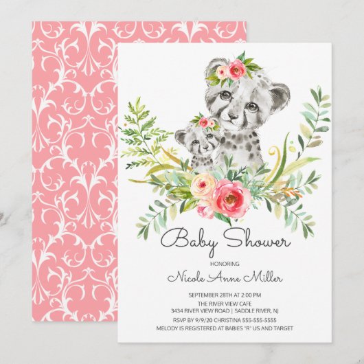 Schattig Oerwoud Cheetah Baby shower Invitation Kaart (Voorkant / Achterkant)