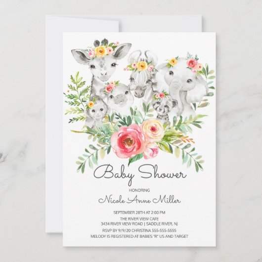 Schattig Oerwoud Dieren Baby shower Kaart (Voorkant)