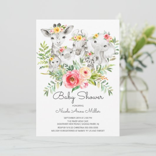 Schattig Oerwoud Dieren Baby shower Kaart (Staand voorkant)
