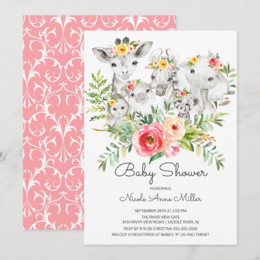 Schattig Oerwoud Dieren Baby shower Kaart (Voorkant / Achterkant)