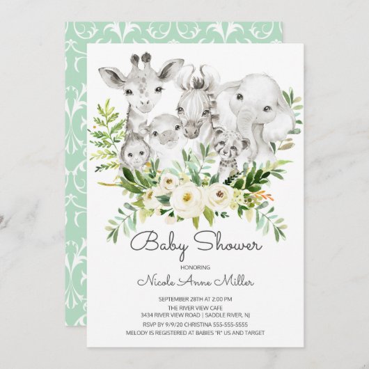 Schattig Oerwoud Dieren Baby shower Kaart (Voorkant / Achterkant)