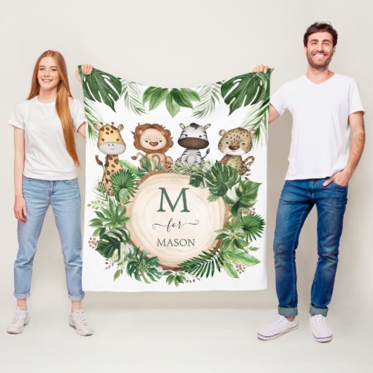 Schattig Oerwoud Dieren Tropische Safari Groen Fleece Deken (In situ)