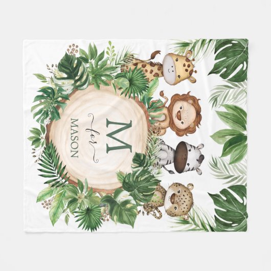 Schattig Oerwoud Dieren Tropische Safari Groen Fleece Deken (Voorkant (Horizontaal))