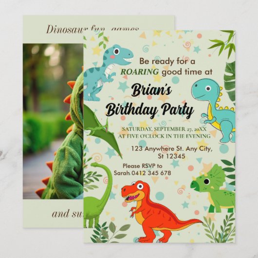 schattig oerwoud dinosaurus jongen verjaardag kaart (Voorkant / Achterkant)