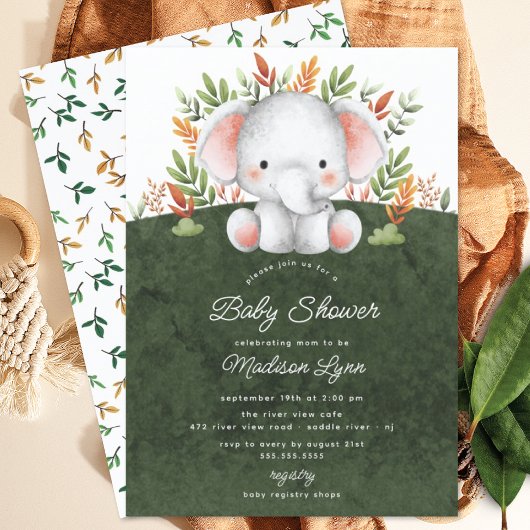 Schattig Oerwoud Elephant Baby shower Kaart