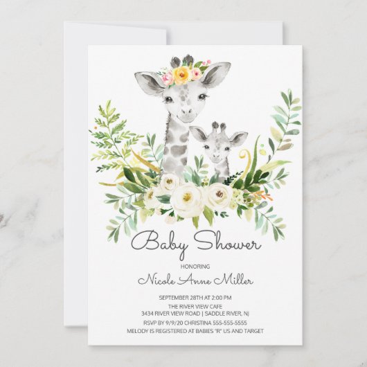 Schattig Oerwoud Giraffe Baby shower Kaart (Voorkant)