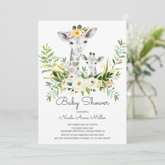 Schattig Oerwoud Giraffe Baby shower Kaart (Staand voorkant)