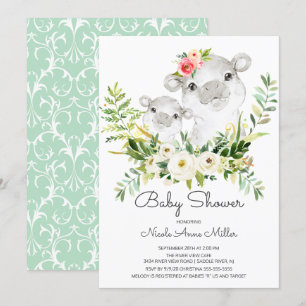 Schattig Oerwoud Hippo Baby shower Invitation Kaart