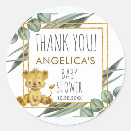 Schattig Oerwoud Safari Lion Baby shower Hartelijk Ronde Sticker (Voorkant)