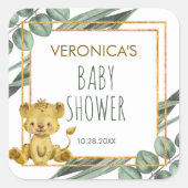 Schattig Oerwoud Safari Lion Baby shower Vierkante Sticker (Voorkant)