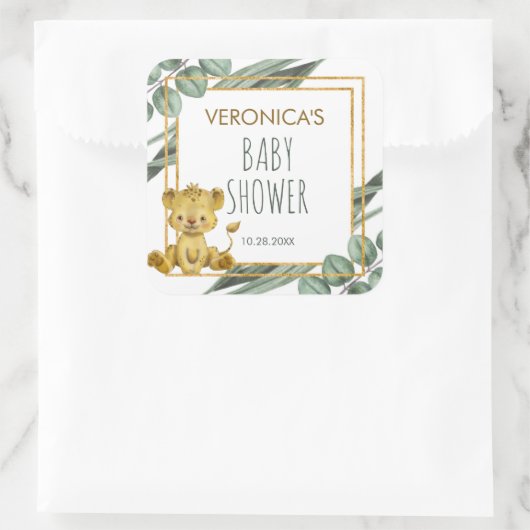 Schattig Oerwoud Safari Lion Baby shower Vierkante Sticker (Tas)