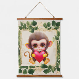 Schattig Oerwoud Valentijn Monkey Hangend Wandkleed