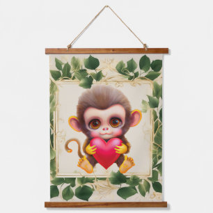 Schattig Oerwoud Valentijn Monkey Hangend Wandkleed