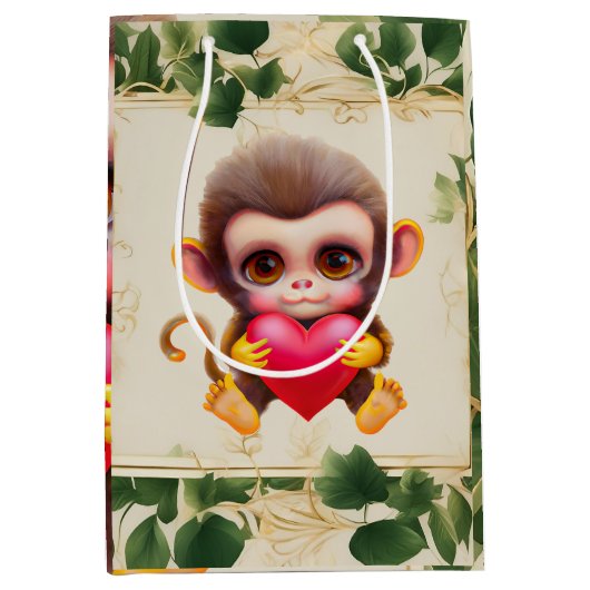 Schattig Oerwoud Valentijn Monkey Medium Cadeauzakje (Voorkant)