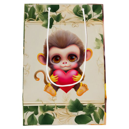 Schattig Oerwoud Valentijn Monkey Medium Cadeauzakje (Achterkant)