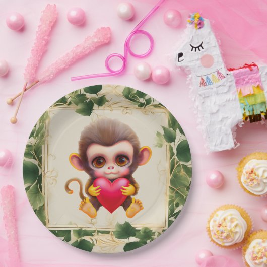 Schattig Oerwoud Valentijn Monkey Papieren Bordje (Feest)
