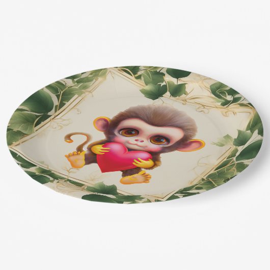 Schattig Oerwoud Valentijn Monkey Papieren Bordje (Gekanteld)