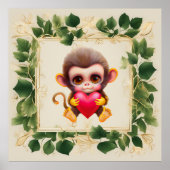 Schattig Oerwoud Valentijn Monkey Poster (Voorkant)
