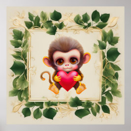 Schattig Oerwoud Valentijn Monkey Poster