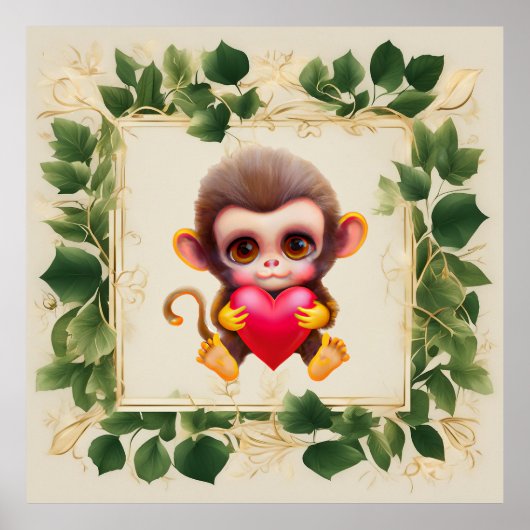 Schattig Oerwoud Valentijn Monkey Poster (Voorkant)