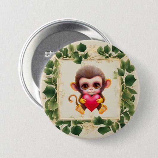 Schattig Oerwoud Valentijn Monkey Ronde Button 7,6 Cm (Voorkant /achterkant)