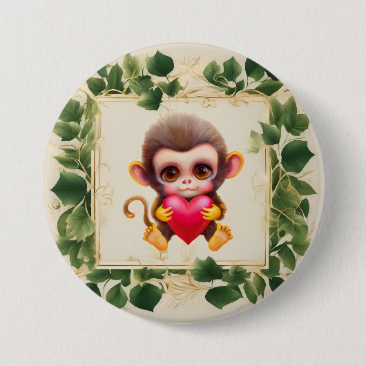 Schattig Oerwoud Valentijn Monkey Ronde Button 7,6 Cm (Voorkant)