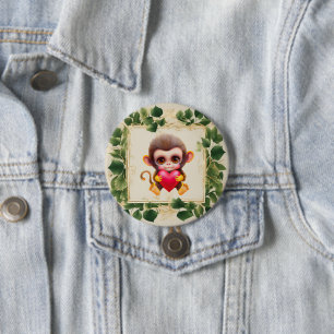 Schattig Oerwoud Valentijn Monkey Ronde Button 7,6 Cm