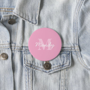 Schattig ogend cursief naam & monogram Roze Ronde Button 7,6 Cm