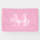 Schattig ogend cursief naam & monogram | Roze Spandoek (Horizontaal)