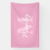 Schattig ogend cursief naam & monogram | Roze Spandoek (Verticaal)