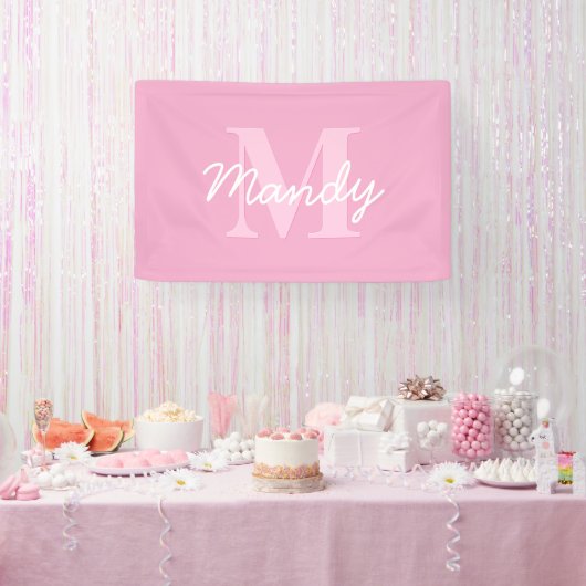 Schattig ogend cursief naam & monogram | Roze Spandoek (Feest)