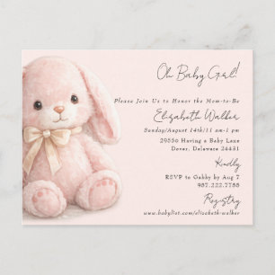 Schattig Oh Baby Meisje Konijn Roze Baby Shower Briefkaart